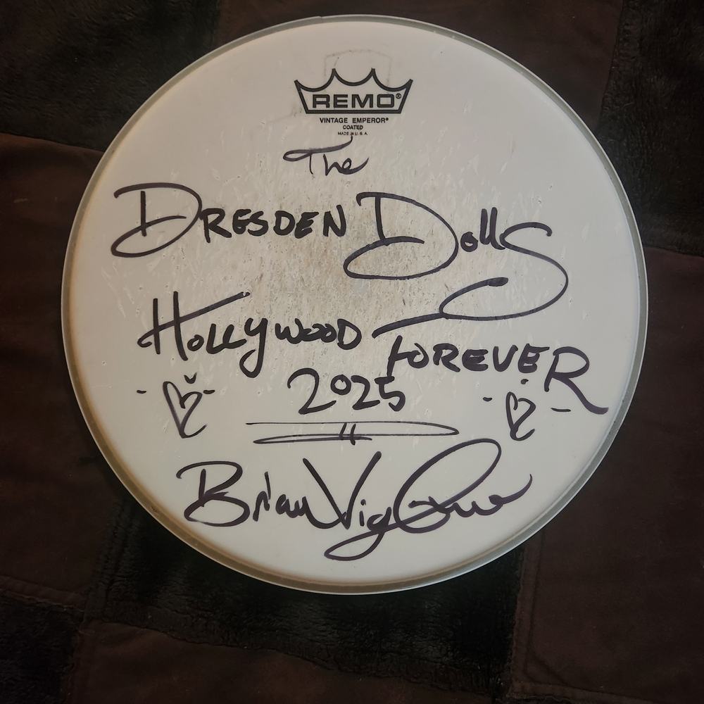 DRESDEN DOLLS BAND USED DRUMHEAD * SIGNED HOLLYWOOD FOREVER 2025 LOS ANGELES